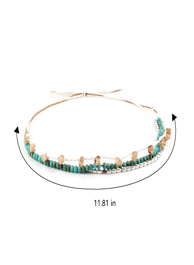 KGCGJVB Cowboy Hat Bands for Women Turquoise Beaded Hatband with Ribbon for Straw Hats Decorative Western Style Accessories for Cowgirl Outfits Adjustable Size Hat Band with Beads for Women’s Hats - Image 2